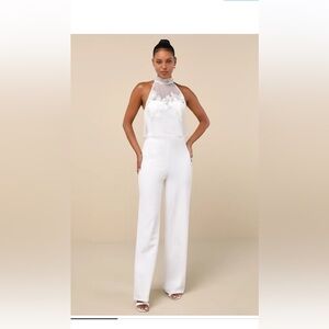 Halter Lace Bodice White Jumpsuit